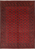 Ivory Hand-Knotted Afghan Tribal Geometric Wool Rug - 6'8" x 9'4"