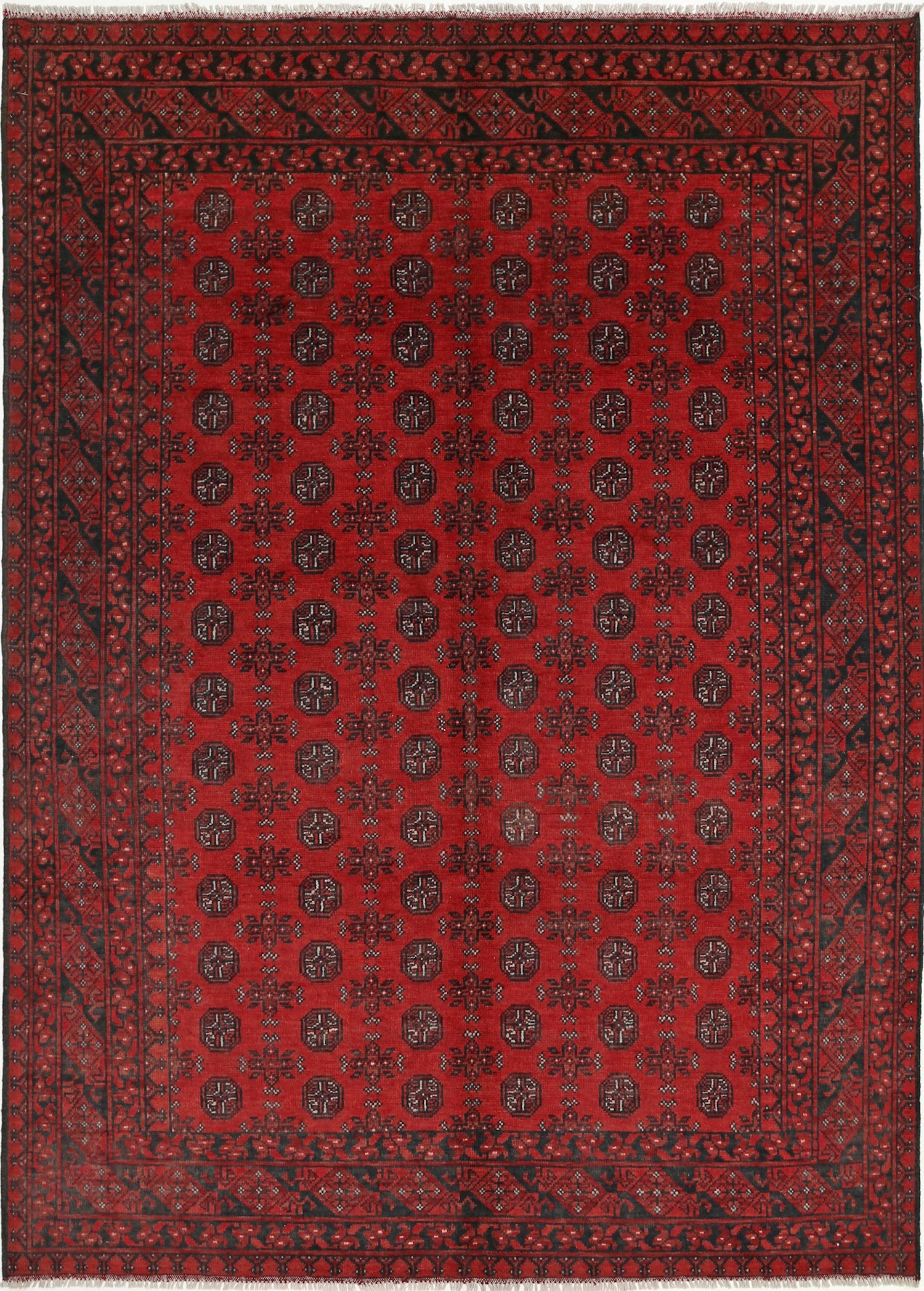 Ivory Hand-Knotted Afghan Tribal Geometric Wool Rug - 6'8" x 9'4"