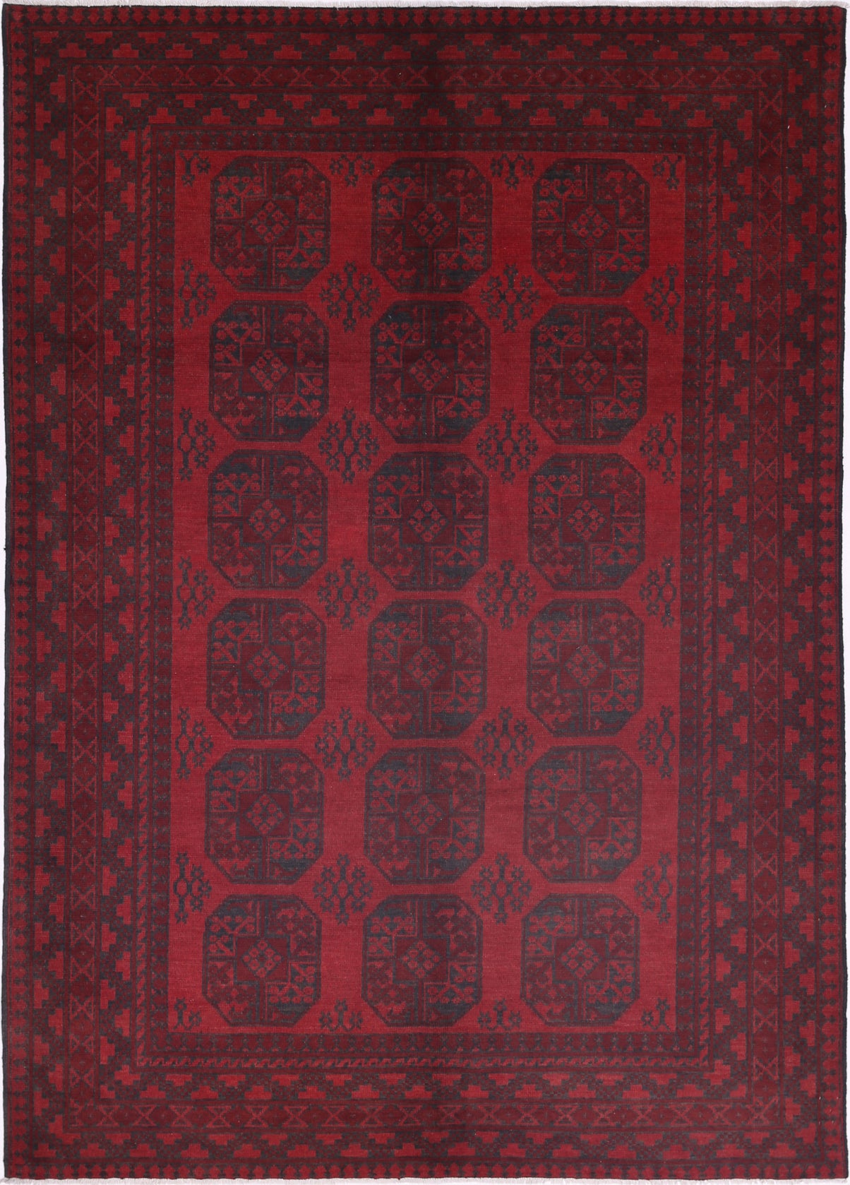 Ivory Hand-Knotted Afghan Tribal Geometric Wool Rug - 6'7" x 9'2"