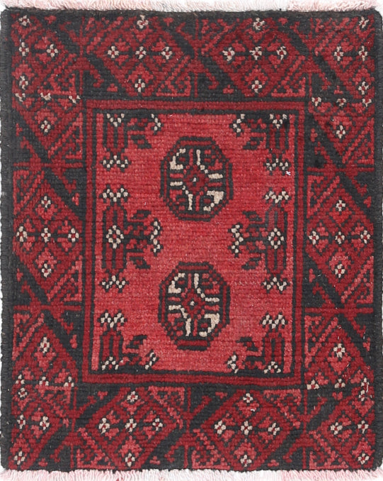 Ivory Hand-Knotted Afghan Tribal Geometric Wool Rug - 1'7" x 2'0"