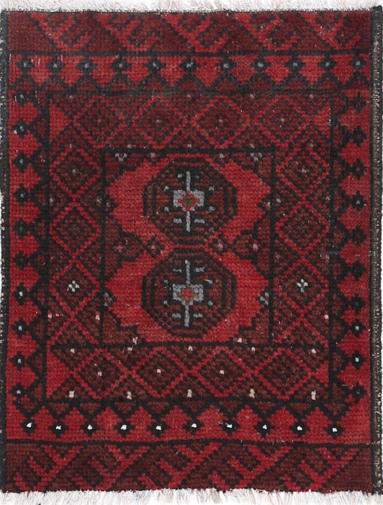 Ivory Hand-Knotted Afghan Tribal Geometric Wool Rug - 1'8" x 2'2"