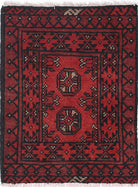 Ivory Hand-Knotted Afghan Tribal Geometric Wool Rug - 1'7" x 2'1"
