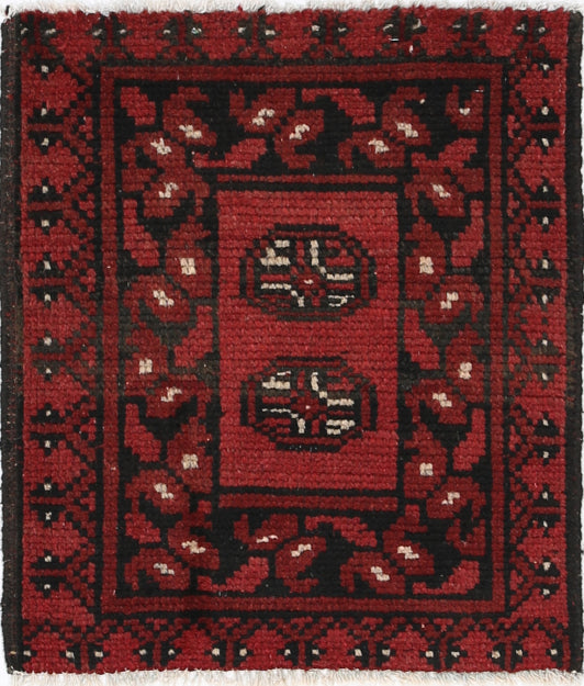 Ivory Hand-Knotted Afghan Tribal Geometric Wool Rug - 1'7" x 1'10"