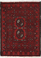 Ivory Hand-Knotted Afghan Tribal Geometric Wool Rug - 1'6" x 2'1"