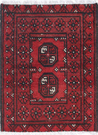 Ivory Hand-Knotted Afghan Tribal Geometric Wool Rug - 1'6" x 2'0"