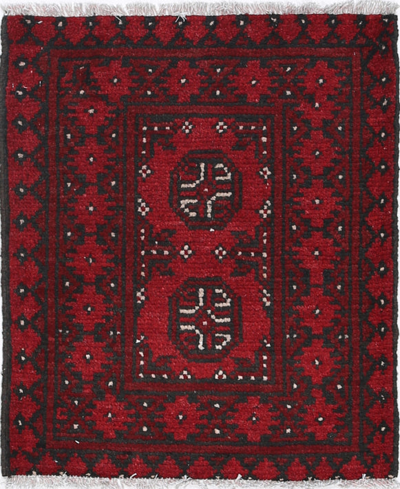 Ivory Hand-Knotted Afghan Tribal Geometric Wool Rug - 1'7" x 2'0"