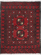 Ivory Hand-Knotted Afghan Tribal Geometric Wool Rug - 1'6" x 2'2"