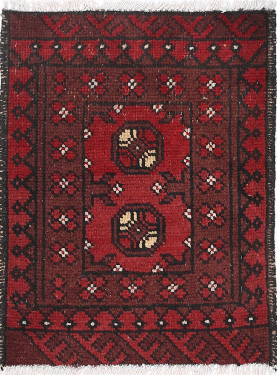 Ivory Hand-Knotted Afghan Tribal Geometric Wool Rug - 1'6" x 2'2"