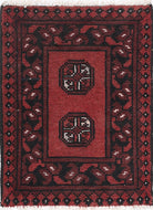 Ivory Hand-Knotted Afghan Tribal Geometric Wool Rug - 1'6" x 2'2"