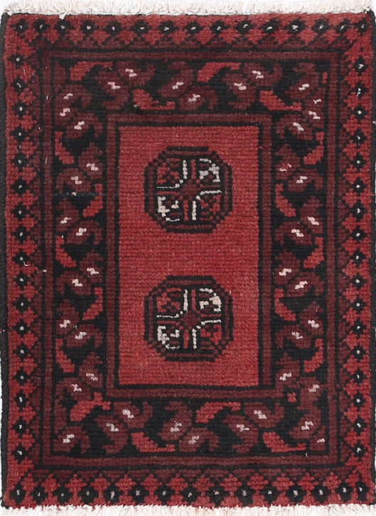 Ivory Hand-Knotted Afghan Tribal Geometric Wool Rug - 1'6" x 2'2"