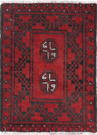 Ivory Hand-Knotted Afghan Tribal Geometric Wool Rug - 1'6" x 2'1"