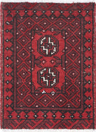 Ivory Hand-Knotted Afghan Tribal Geometric Wool Rug - 1'7" x 2'1"