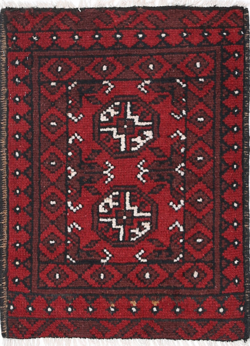 Ivory Hand-Knotted Afghan Tribal Geometric Wool Rug - 1'6" x 2'2"