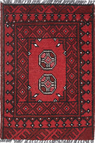 Ivory Hand-Knotted Afghan Tribal Geometric Wool Rug - 1'7" x 2'3"