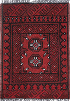 Ivory Hand-Knotted Afghan Tribal Geometric Wool Rug - 1'6" x 2'2"