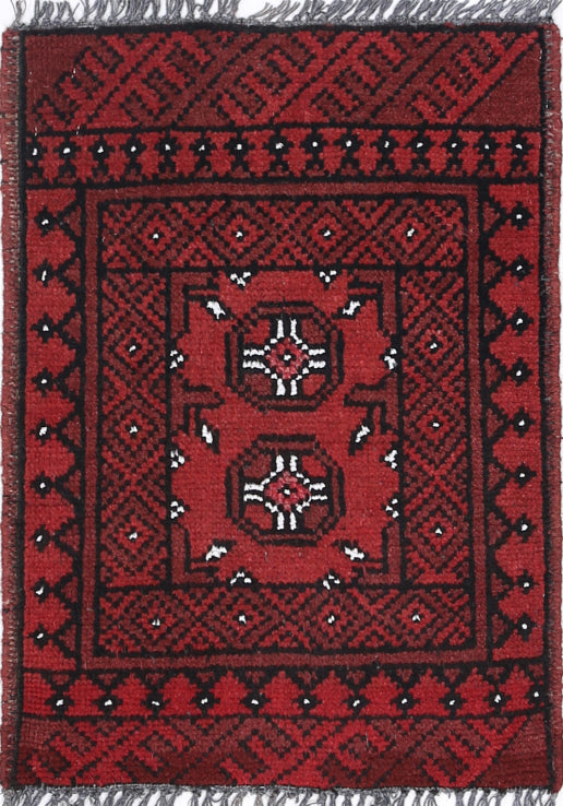 Ivory Hand-Knotted Afghan Tribal Geometric Wool Rug - 1'6" x 2'2"