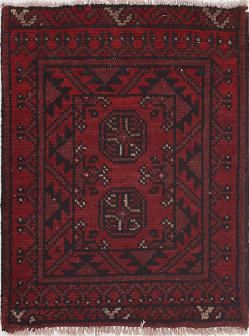Ivory Hand-Knotted Afghan Tribal Geometric Wool Rug - 1'7" x 2'1"