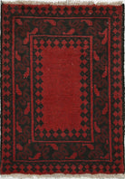 Ivory Hand-Knotted Afghan Tribal Geometric Wool Rug - 1'7" x 2'2"