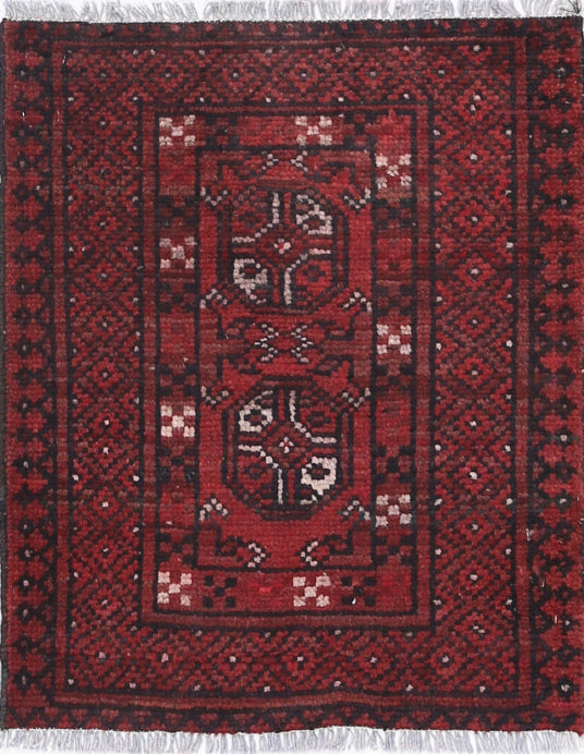 Ivory Hand-Knotted Afghan Tribal Geometric Wool Rug - 1'8" x 2'1"