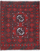 Ivory Hand-Knotted Afghan Tribal Geometric Wool Rug - 1'7" x 2'1"