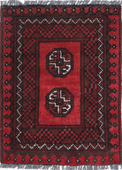 Ivory Hand-Knotted Afghan Tribal Geometric Wool Rug - 1'7" x 2'2"