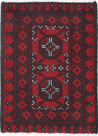 Ivory Hand-Knotted Afghan Tribal Geometric Wool Rug - 1'8" x 2'4"