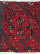 Ivory Hand-Knotted Afghan Tribal Geometric Wool Rug - 1'7" x 2'0"