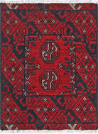 Ivory Hand-Knotted Afghan Tribal Geometric Wool Rug - 1'7" x 2'1"