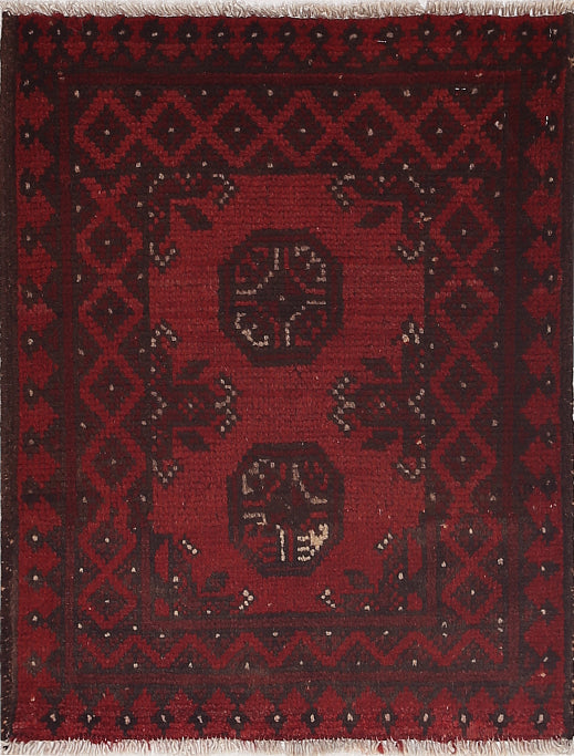 Ivory Hand-Knotted Afghan Tribal Geometric Wool Rug - 1'7" x 2'1"