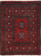 Ivory Hand-Knotted Afghan Tribal Geometric Wool Rug - 1'8" x 2'3"