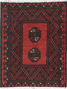 Ivory Hand-Knotted Afghan Tribal Geometric Wool Rug - 1'7" x 2'1"