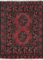 Ivory Hand-Knotted Afghan Tribal Geometric Wool Rug - 1'7" x 2'3"