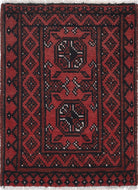 Ivory Hand-Knotted Afghan Tribal Geometric Wool Rug - 1'8" x 2'4"