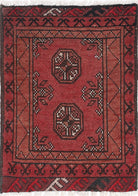 Ivory Hand-Knotted Afghan Tribal Geometric Wool Rug - 1'6" x 2'3"