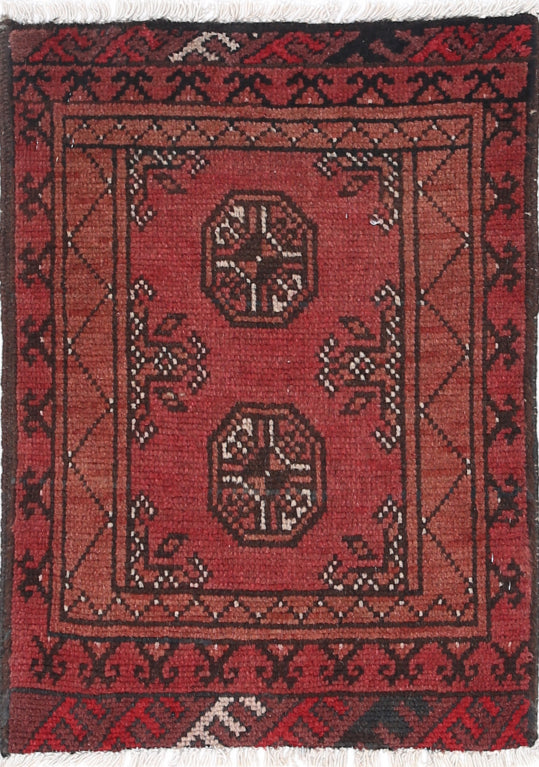 Ivory Hand-Knotted Afghan Tribal Geometric Wool Rug - 1'6" x 2'3"