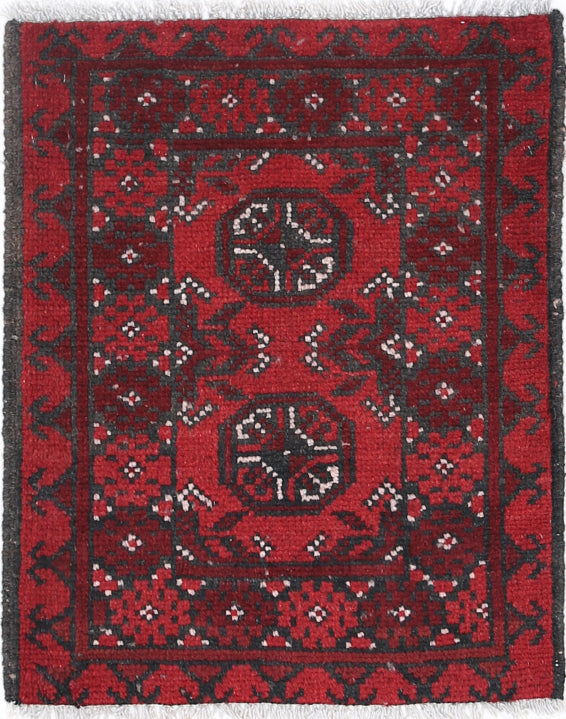 Ivory Hand-Knotted Afghan Tribal Geometric Wool Rug - 1'7" x 2'1"