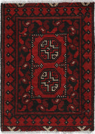 Ivory Hand-Knotted Afghan Tribal Geometric Wool Rug - 1'6" x 2'1"