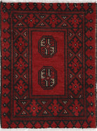 Ivory Hand-Knotted Afghan Tribal Geometric Wool Rug - 1'6" x 2'0"