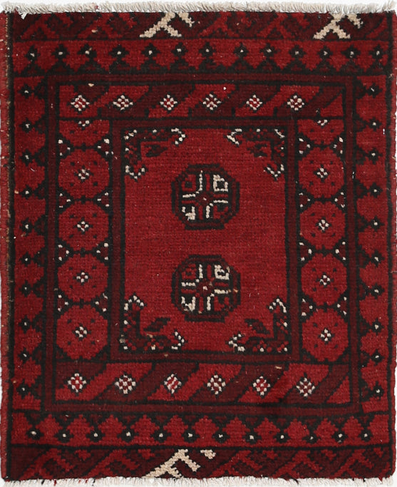Ivory Hand-Knotted Afghan Tribal Geometric Wool Rug - 1'8" x 2'1"