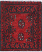 Ivory Hand-Knotted Afghan Tribal Geometric Wool Rug - 1'7" x 2'1"