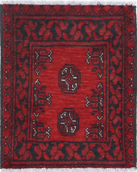 Ivory Hand-Knotted Afghan Tribal Geometric Wool Rug - 1'7" x 2'1"