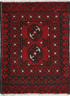 Ivory Hand-Knotted Afghan Tribal Geometric Wool Rug - 1'7" x 2'1"