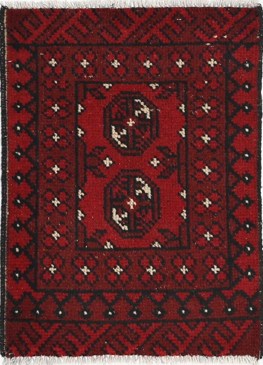 Ivory Hand-Knotted Afghan Tribal Geometric Wool Rug - 1'7" x 2'1"