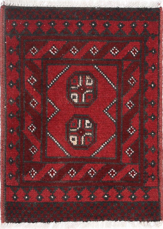 Ivory Hand-Knotted Afghan Tribal Geometric Wool Rug - 1'7" x 2'2"
