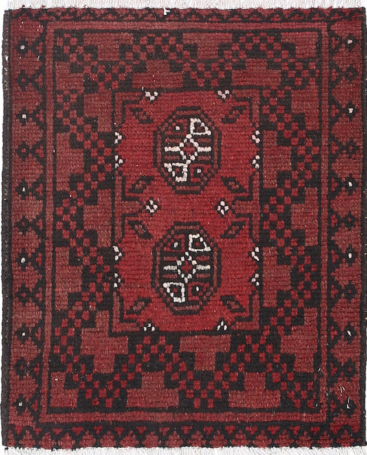 Ivory Hand-Knotted Afghan Tribal Geometric Wool Rug - 1'8" x 2'0"