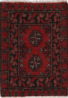 Ivory Hand-Knotted Afghan Tribal Geometric Wool Rug - 1'6" x 2'2"