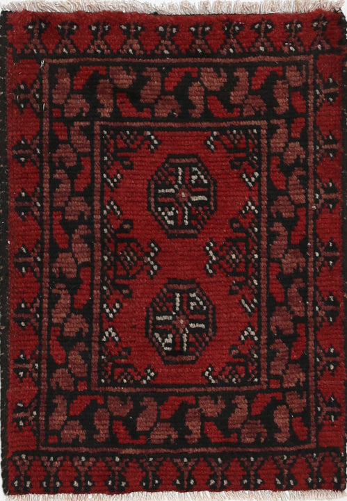 Ivory Hand-Knotted Afghan Tribal Geometric Wool Rug - 1'6" x 2'2"