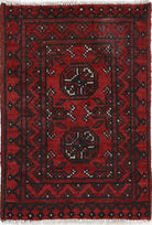 Ivory Hand-Knotted Afghan Tribal Geometric Wool Rug - 1'6" x 2'3"