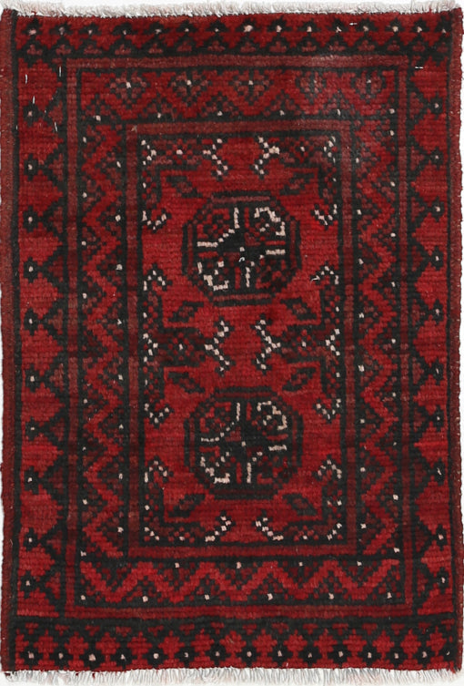 Ivory Hand-Knotted Afghan Tribal Geometric Wool Rug - 1'6" x 2'3"