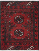 Ivory Hand-Knotted Afghan Tribal Geometric Wool Rug - 1'7" x 2'1"